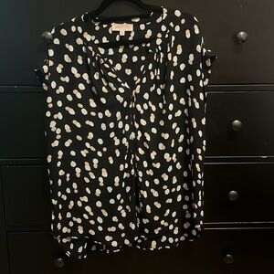 Philosophy -  light weight blouse, black with pink and white spots.